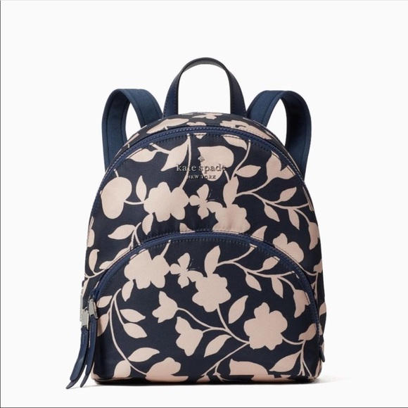 kate spade Handbags - NWOT Kate Spade Navy Blue and Tan Floral Backpack